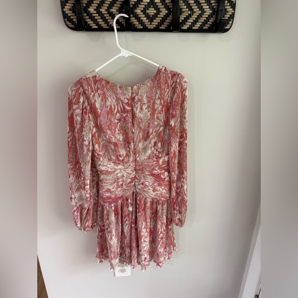 ASTR The Label Floral Long Sleeve Plisse Dress - Orange/Pink - Size Small - Picture 11 of 14